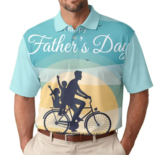 Father & Children Biking Silhouette Happy Father's Day - Gift for Dads Men's Polo Shirt