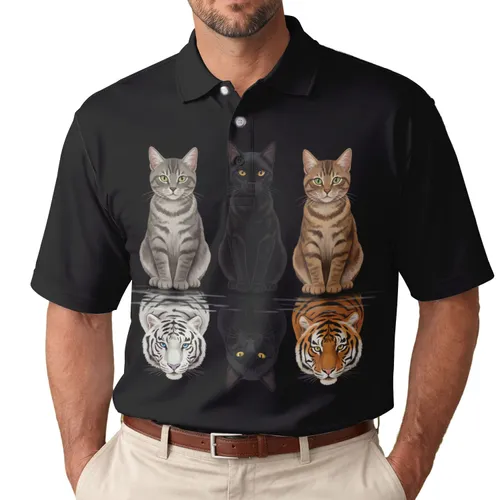 Cat Tiger Transformation Reflection - Wildlife Lover Gift Men's Polo Shirt