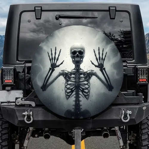 Human Skeleton Skull Trapped Presence - Haunting Ethereal Display Spare Tire Cover
