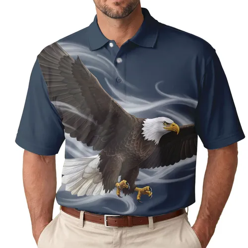 Bald Eagle Powerful Wings Mid-Flight - Independence Day Gift for Veterans Men's Polo Shirt