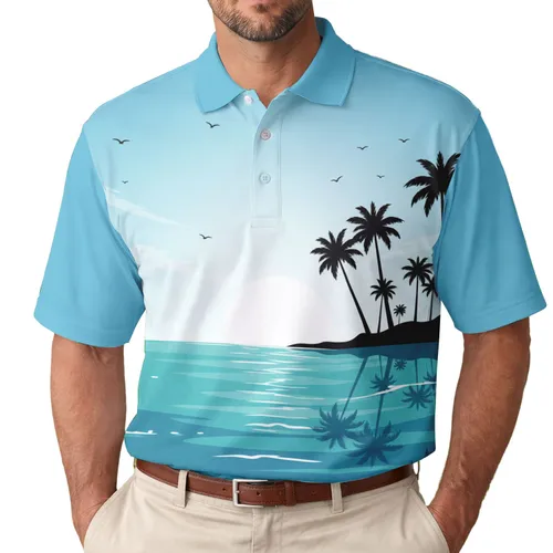 Tropical Island Sunset Palm Trees - Summer Travel Gift Men's Polo Shirt
