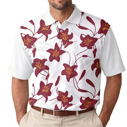 Lily Flower Leaf Botanic - Everyday Wear Gift for Nature Lovers Men's Polo Shirt