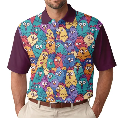 Cartoon Chickens Roosters with Exaggerated Expressions - Everyday Wear Gift for Chicken Lovers Men's Polo Shirt