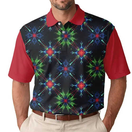 Luminous Crystalline Geometry Scattered Starburst - Energetic Everyday Statement for Tech Enthusiasts Men's Polo Shirt