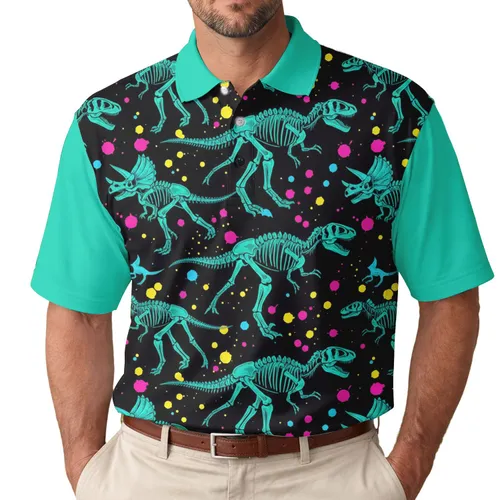 T-Rex Triceratops Raptor Skeletons - Dinosaur Lover Gift Men's Polo Shirt