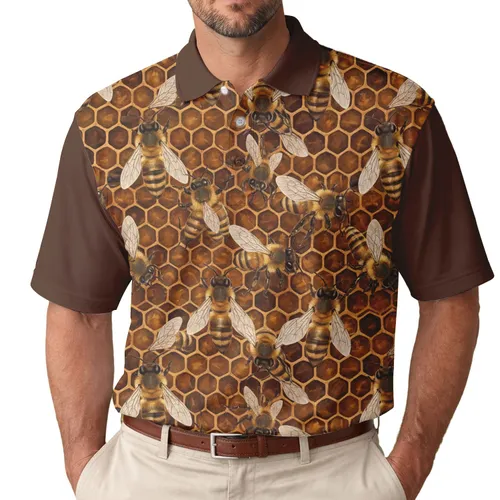 Honeybees Honeycomb - Nature Lover Gift for Beekeeper Men's Polo Shirt