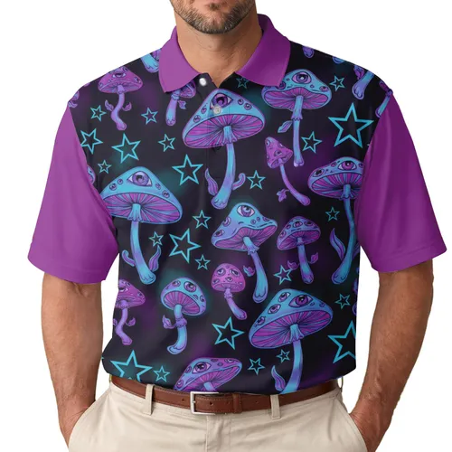 Psychedelic Glowing Mushroom Electric Star - Festival Rave Wear for Fantasy Fans Men's Polo Shirt