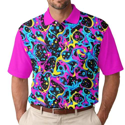 Luminous Liquid Swirls Waves Glowing Paint Splatters - Everyday Outing Gift for Him Men's Polo Shirt