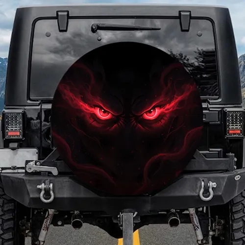 Menacing Crimson Glowing Eyes - Dark Fantasy Decor For Horror Fans Spare Tire Cover