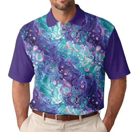 Flowing Organic Iridescent Fluid Paint Swirls Marble - Home Decor Gift for Art Lover Men's Polo Shirt
