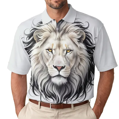 Majestic White Lion Head Black White Mane Golden Eyes - Symbol of Strength Wildlife Lover Gift Men's Polo Shirt