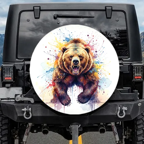 Front-Facing Roaring Charging Grizzly Bear - Wildlife Lover Gift Spare Tire Cover