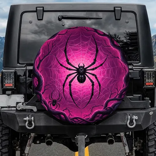 Black Spider Glowing Web Gnarled Branches - Gothic Decor Gift Spare Tire Cover