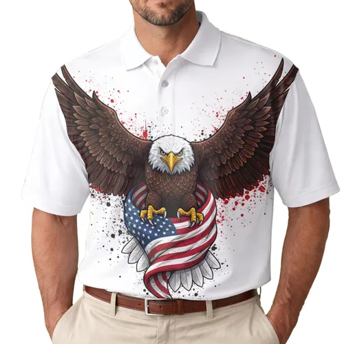 Bald Eagle American Flag - Independence Day Gift for Veterans Men's Polo Shirt