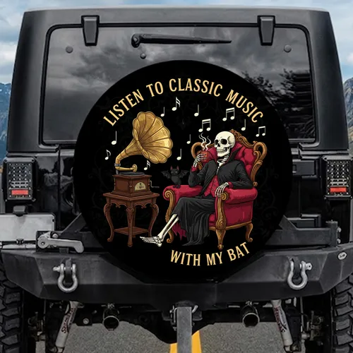 Charismatic Skeleton Bat Vintage Phonograph Classic Music - Music Lover Gift Spare Tire Cover