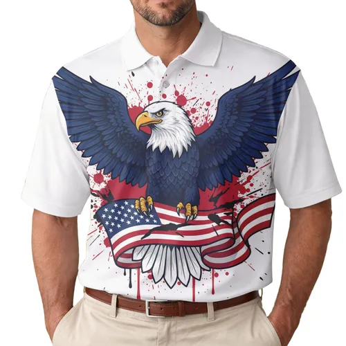 Bald Eagle American Flag - Independence Day Gift for Veterans Men's Polo Shirt