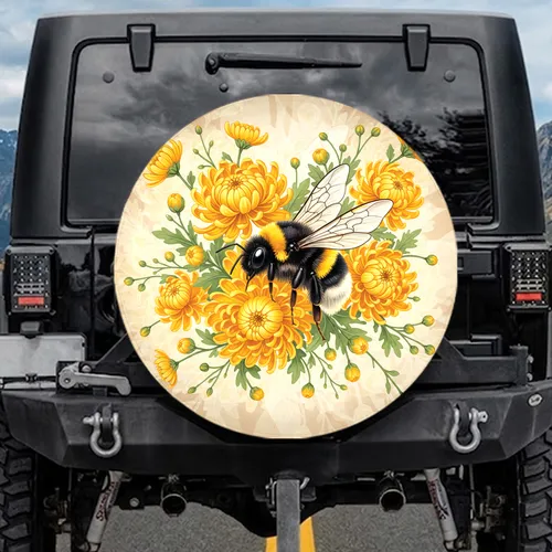 Bumblebee Yellow Chrysanthemum Flowers - Wildlife Lover Gift Spare Tire Cover