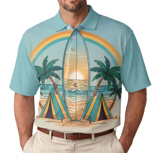 Surfboard Beach Tents Coastal Sunset - Summer Holiday Gift for Surfer Men's Polo Shirt