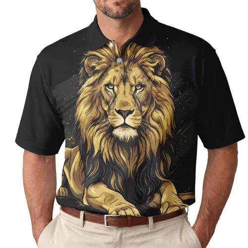 Regal Lying Lion Flowing Mane - Wildlife Lover Gift Men's Polo Shirt