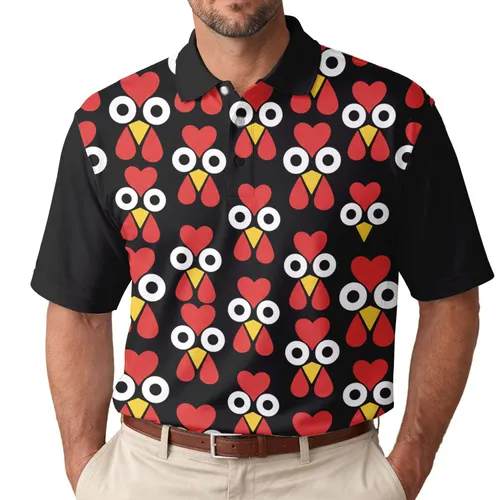 Chicken Faces Red Waddles White Eyes - Farmhouse Home Decor Gift for Chicken Lover Men's Polo Shirt