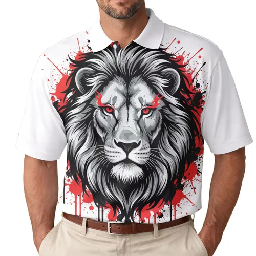 Lion Head Mane Sharp Features Flowing Strokes Paint Splatter - Wildlife Lover Gift Men's Polo Shirt
