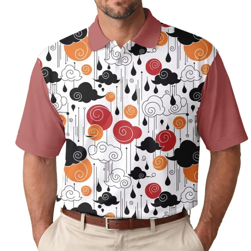 Black White Clouds Red Orange Circles Teardrop Shapes - Everyday Style Gift Men's Polo Shirt