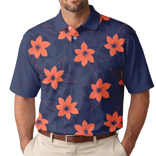 Tropical Flowers Botanical Leaves Floral Silhouettes - Tropical Vacation Gift for Summer Getaways Men's Polo Shirt
