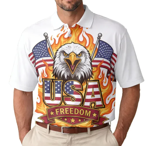 Bald Eagle American Flag USA Freedom - Independence Day Veterans Gift Men's Polo Shirt