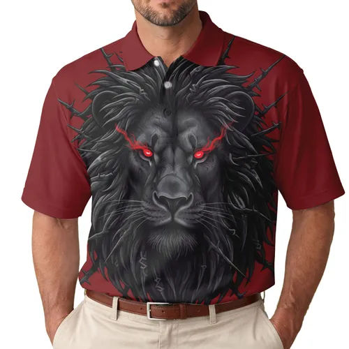 Black Lion Head Thorn Mane Dark Metallic Tendrils Scratch Marks - Wildlife Lover Gift for Men Men's Polo Shirt