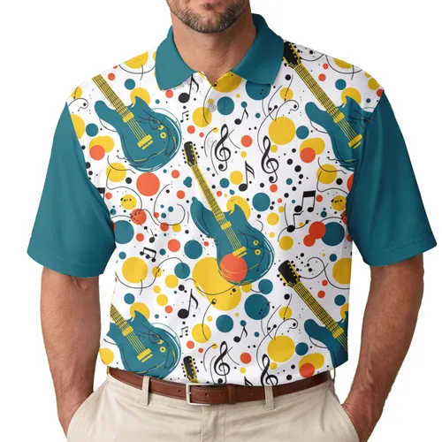 Electric Guitar Music Notes - Music Lover Lifestyle Gift for Music Enthusiasts Men's Polo Shirt
