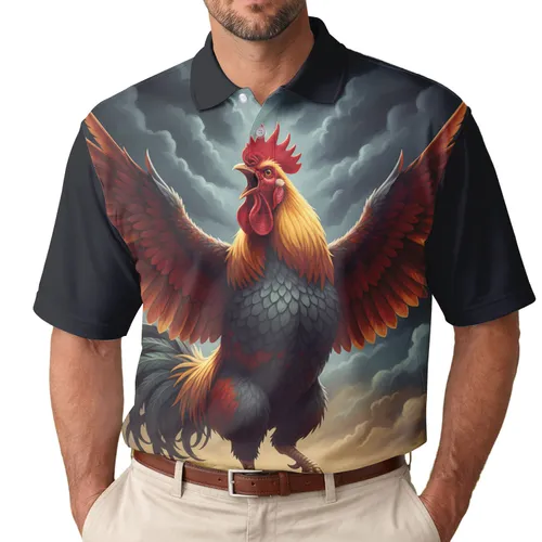 Majestic Rooster Vibrant Feathers Powerful Crow Stormy Sky - Wildlife Lover Gift Men's Polo Shirt