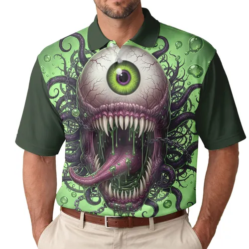 Cracked Sclera Eyeball Monster Fangs Tendrils Goo Bubbles - Horror Lover Gift Men's Polo Shirt