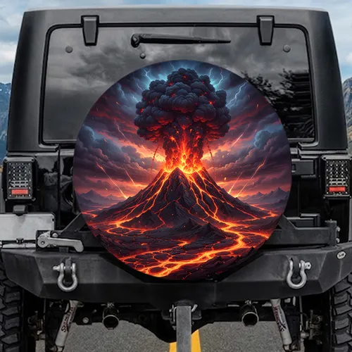 Erupting Volcano Lava Flow Storm Clouds - Adventure Lover Gift Spare Tire Cover