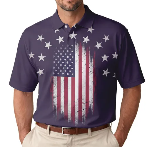 Distressed Patriotic American Flag Faded Stars - Independence Day Gift for Veterans Men's Polo Shirt