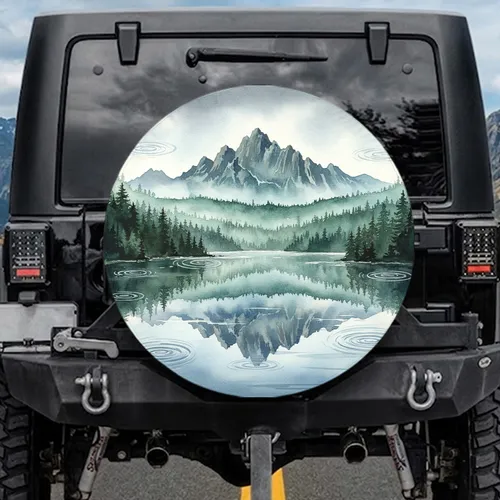 Misty Mountain Lake Pine Forest Reflection - Travel Essentials Spare Tire Cover