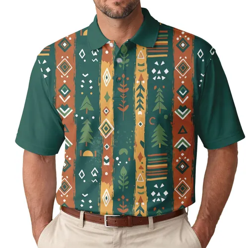 Folk Art Pine Trees Diamonds Sun Moon - Nature Lover Everyday Wear Gift Men's Polo Shirt
