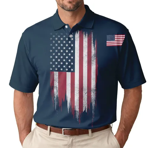 Distressed American Flag Independence Day Gift for Veterans Men's Polo Shirt