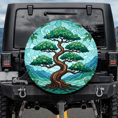 Majestic Bonsai Tree Mountain Sky Scene - Home Decor Gift for Nature Lovers Spare Tire Cover