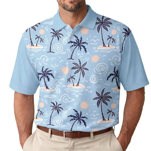 Tropical Island Palm Tree Ocean Sun - Beach Vacation Gift for Travelers Men's Polo Shirt