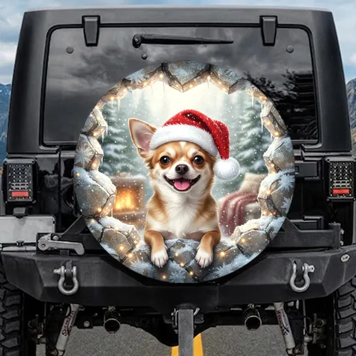Chihuahua Santa Hat Winter Ice Scene Christmas Gift for Dog Lover Spare Tire Cover