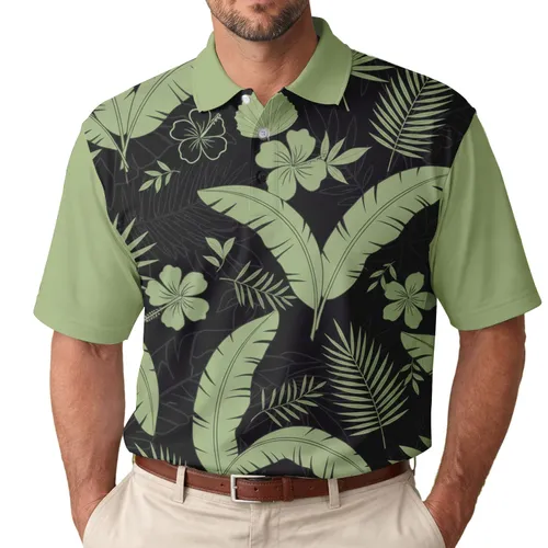 Tropical Banana Leaves Palm Fronds Flowers - Island Hopper Travel Gift Men's Polo Shirt