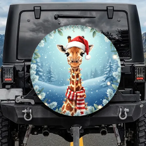 Giraffe Santa Hat Christmas Lights - Winter Wonderland Holiday Gift Spare Tire Cover
