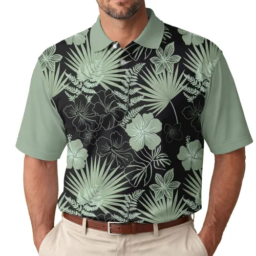 Tropical Palm Fern Hibiscus Floral - Tropical Lifestyle Gift for Nature Lover Men's Polo Shirt