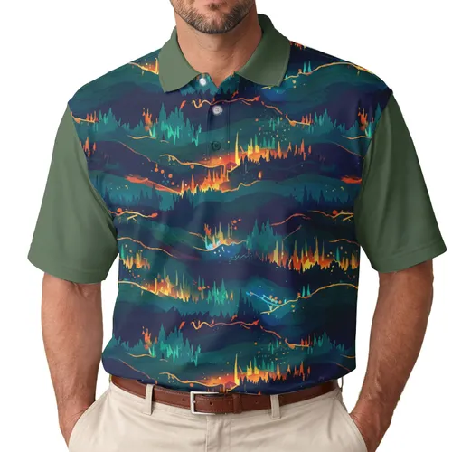Mountain Forest Silhouettes Aurora Energy - Nature Lover Gift Men's Polo Shirt