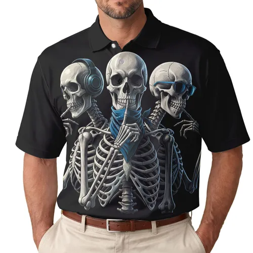 Three Skeletons See Hear Speak No Evil - Skeletal Lover Gift Men's Polo Shirt