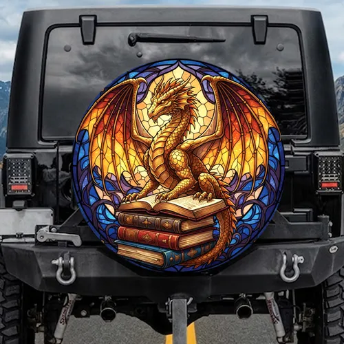 Golden-Scaled Dragon Vintage Books - Fantasy Lover Home Decor Gift Spare Tire Cover