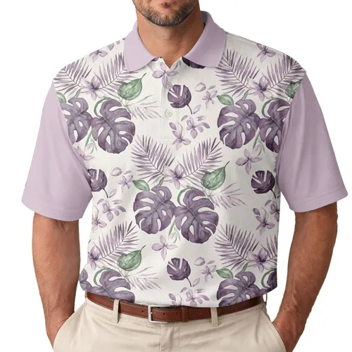 Tropical Broad Foliage Fronds Flowers - Organic Natural Style for Plant Enthusiasts Men's Polo Shirt