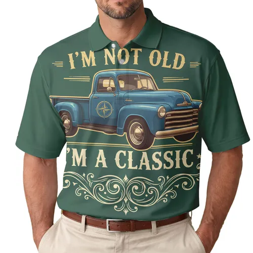 Vintage Blue Pickup Truck I'M A CLASSIC - Automotive Enthusiast Gift Men's Polo Shirt