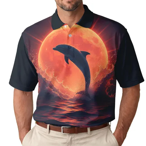 Powerful Dolphin Ocean Twilight Sun - Wildlife Lover Gift for Marine Enthusiast Men's Polo Shirt