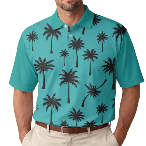 Black Palm Trees Tropical Teal - Summer Celebration Gift for Travelers Men's Polo Shirt
